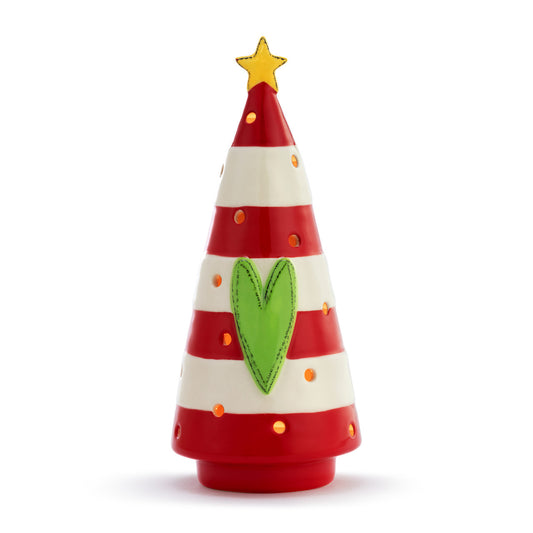 Red & White Striped Ceramic Tree